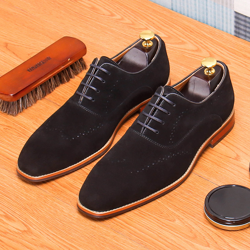 SUEDE HANDMADE OXFORD SHOES MENS BUSINESS FORMAL WEAR GOODYEAR HANDMADE MENS SHOES GENUINE LEATHER NUBUCK LEATHER CARVED LEATHER SHOES MEN