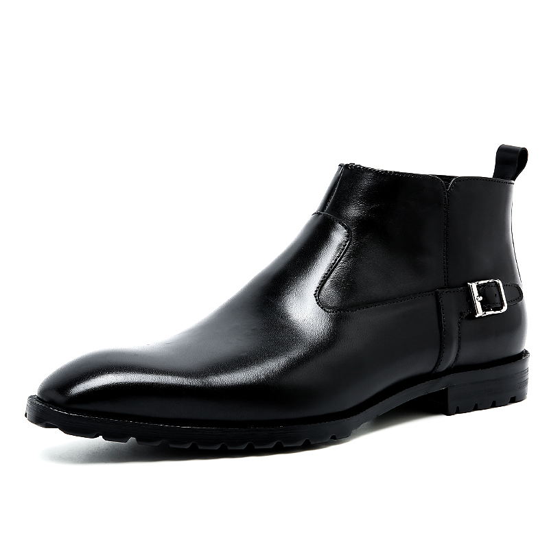 AUTUMN AND WINTER NEW HANDMADE VINTAGE MENS CHELSEA BOOTS POINTED-TOE MARTIN BOOTS MID-HIGH-TOP LEATHER BOOTS BRITISH FASHION BOOTS