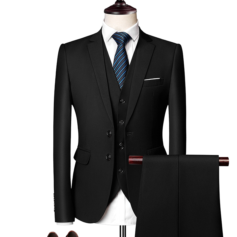 MENS BUSINESS CASUAL SUIT SUIT BLACK THREE-PIECE SET XZ103-533 THREE-PIECE SET-180