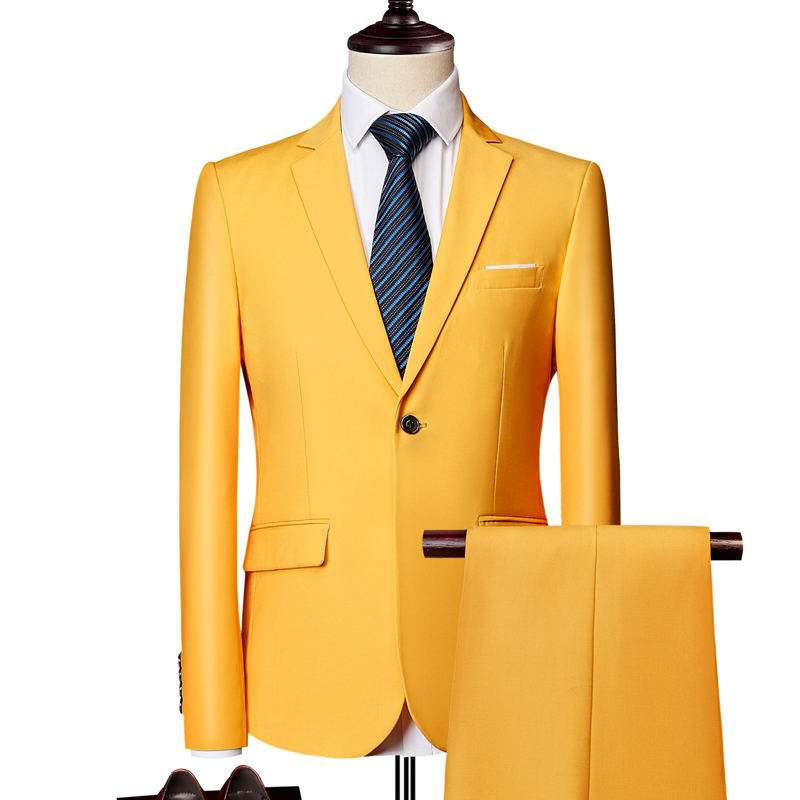 MENS BUSINESS CASUAL SUIT SUIT YELLOW TWO-PIECE SET XZ103-522 TWO-PIECE SET-130