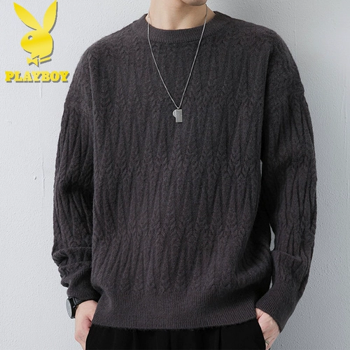 Playboy, мужской демисезонный трикотажный свитер для отдыха, круглый воротник, оверсайз