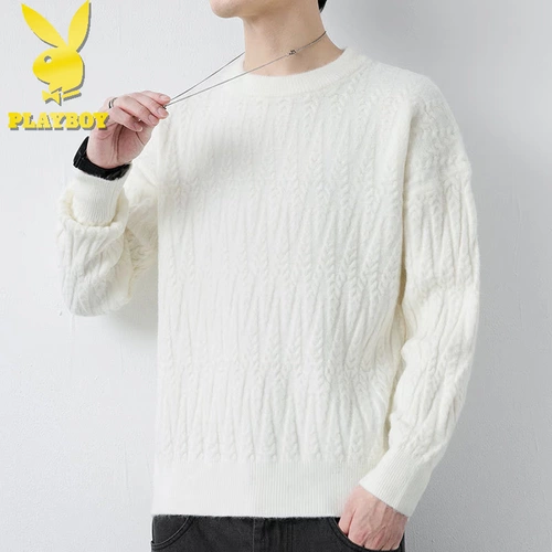Playboy, мужской демисезонный трикотажный свитер для отдыха, круглый воротник, оверсайз