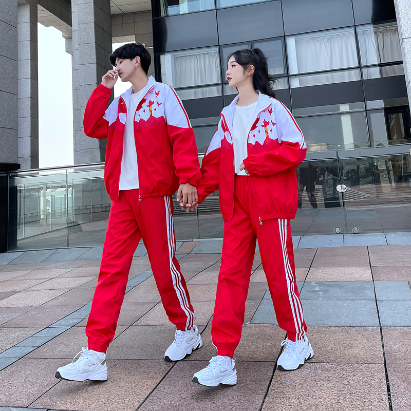 SHENZHEN SCHOOL UNIFORM SPORTS MEETING CLASS SUIT SUIT CHINESE RED JACKET SPRING AND AUTUMN COLLEGE STYLE STUDENT LONG-SLEEVED CARDIGAN SWEATER