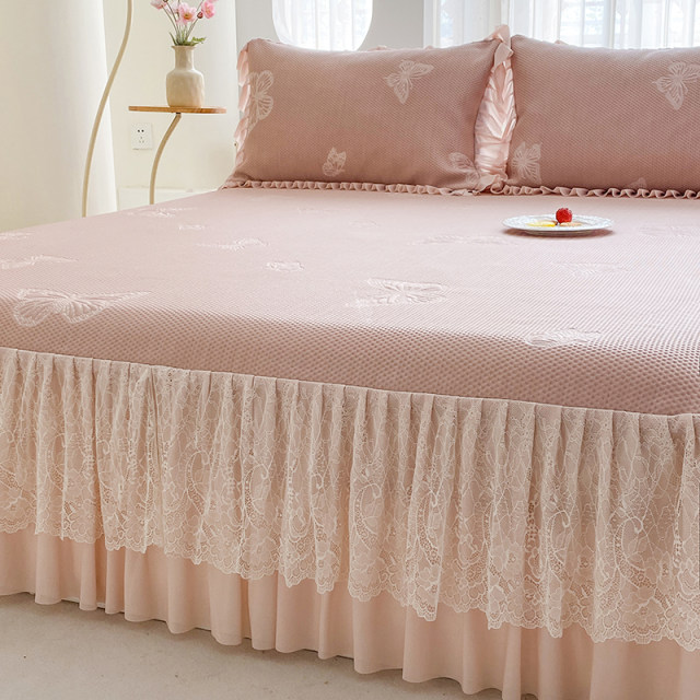 Ice-sensing beanie bed cover ice silk cool mat three-piece set princess-style air-conditioning mat machine-washed summer cool bed sheet