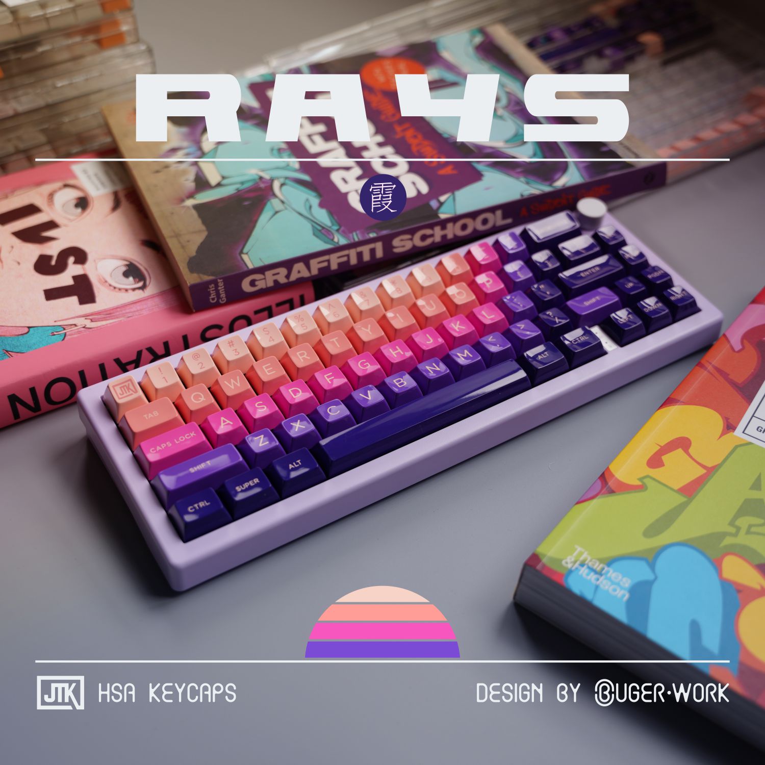 JTK HSA RAYS HSA CUSTOMIZED TWO-COLOR|TWO-COLOR MECHANICAL KEYBOARD KEYCAPS BUGER DESIGN