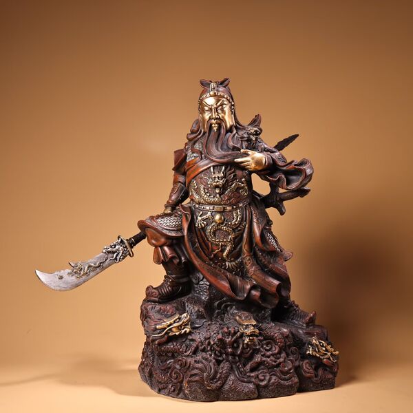 纯铜提刀关公铜像摆件武财神关羽佛像供奉家居玄关装饰开业礼品