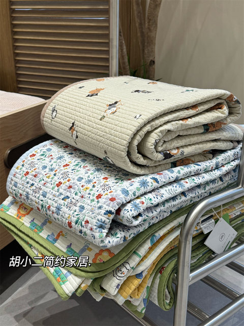 韩国大鹅双面全棉卡通儿童单人床盖 纯棉四季款绗缝夹棉床单1.5米