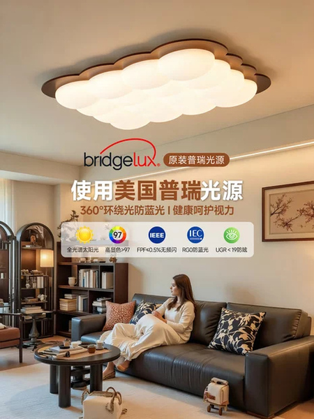 华艺照明中古风吸顶灯客厅主灯高级感胡桃木色创意奶油风护眼灯具