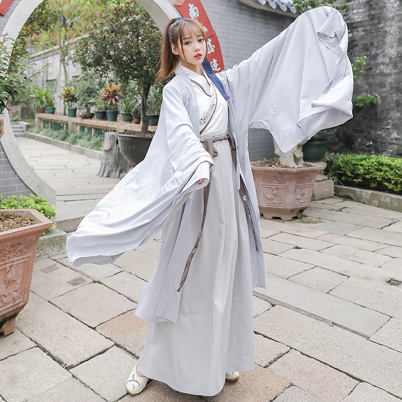 RENTAL OF HANFU SILVER DRAGON COUPLES MALE AND FEMALE CP SUITS MARTIAL ARTS SCHOLARS STUDENTS SPRING AND AUTUMN COMING-OF-AGE CEREMONIES PERFORMANCE COSTUMES RENTAL