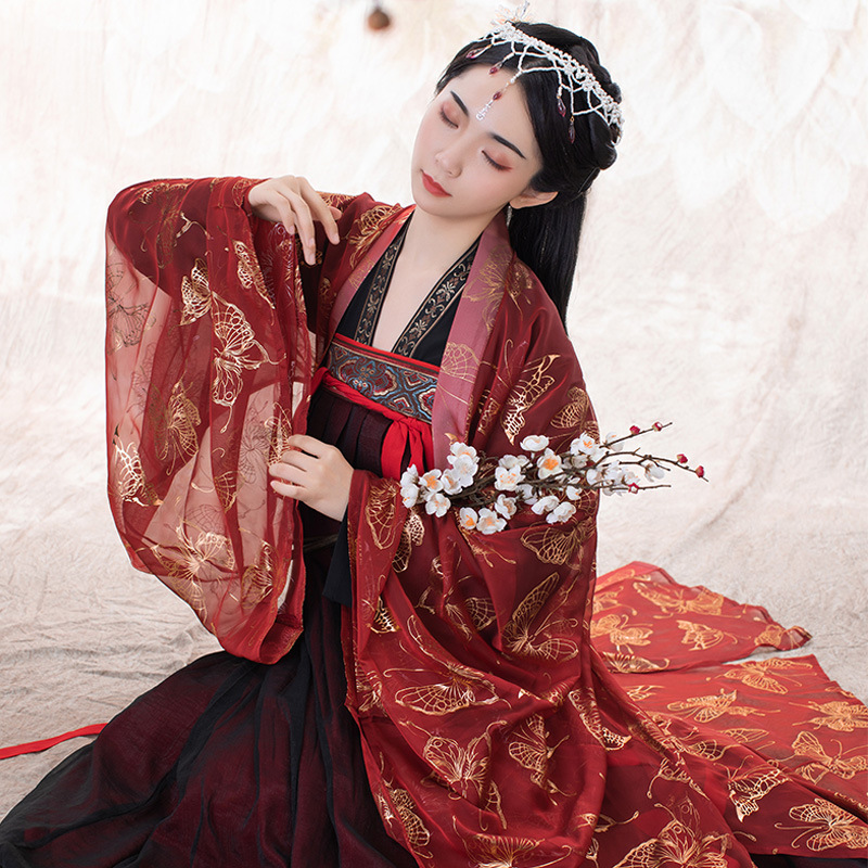 RENTAL HANFU BEAUTY MAKEUP FEMALE STUDENTS ANCIENT COSTUMES RED CHEST LENGTH SKIRT FAIRY GRADUATION PHOTO DOUYIN PHOTO