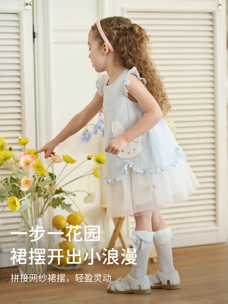 戴维贝拉女童夏季连衣裙新款莱赛尔凉感纱裙蓝色公主裙女宝裙子 — 2