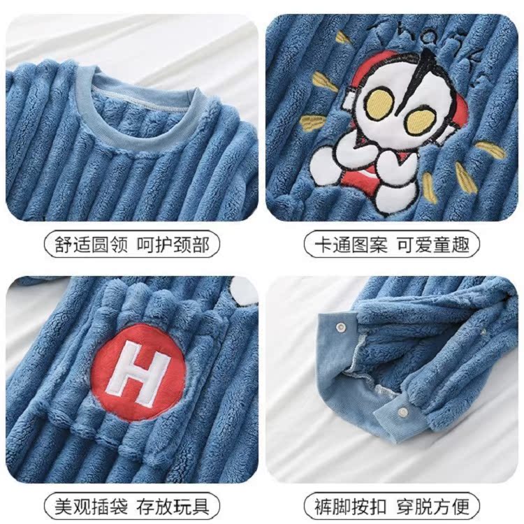 JAPAN PURCHASING GP ULTRAMAN CHILDRENS ONE-PIECE PAJAMAS CARTOON WINTER THICKENED WARM CUTE CORAL VELVET LOUNGEWEAR