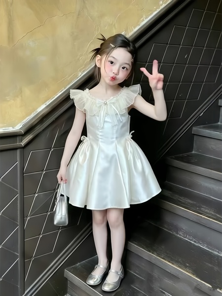 现货女童连衣裙巨好看夏薄款2026新款女宝绝美白色公主裙生日礼服