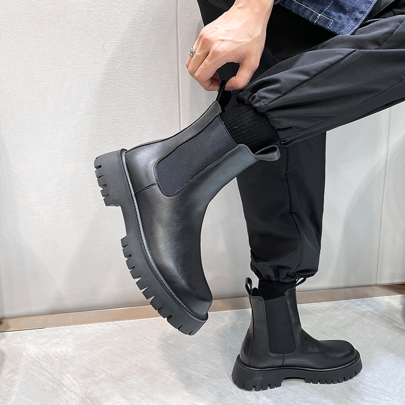 CHELSEA BOOTS MENS FALL WINTER FLEECE MARTIN BOOTS SLEEVE YOUTH INNER HEIGHTENED MARTIN BOOTS ROUND TOE WINTER CIGARETTE BOOTS