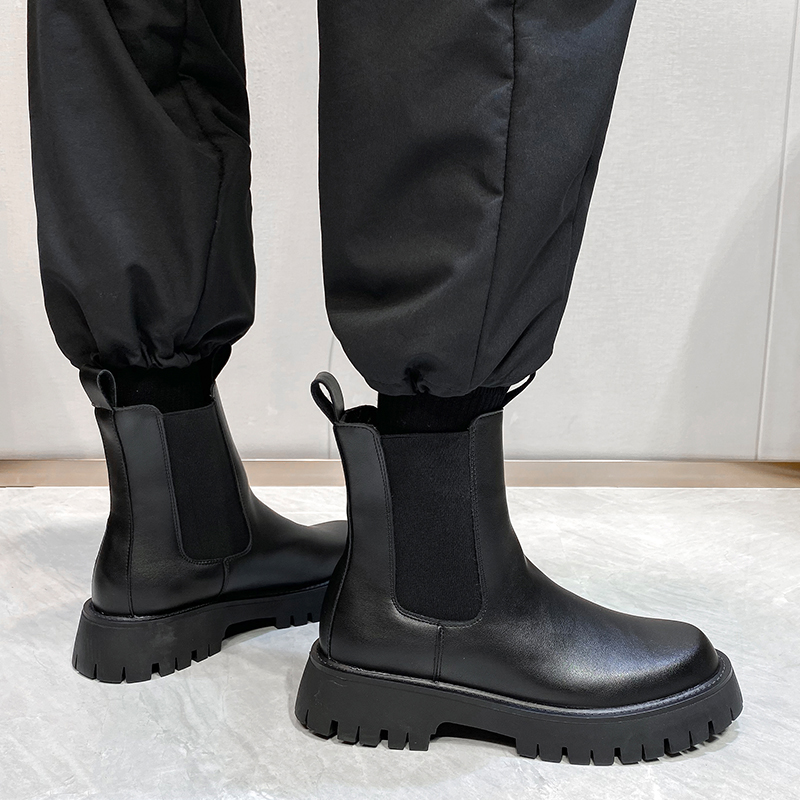 CHELSEA BOOTS MENS FALL WINTER FLEECE MARTIN BOOTS SLEEVE YOUTH INNER HEIGHTENED MARTIN BOOTS ROUND TOE WINTER CIGARETTE BOOTS