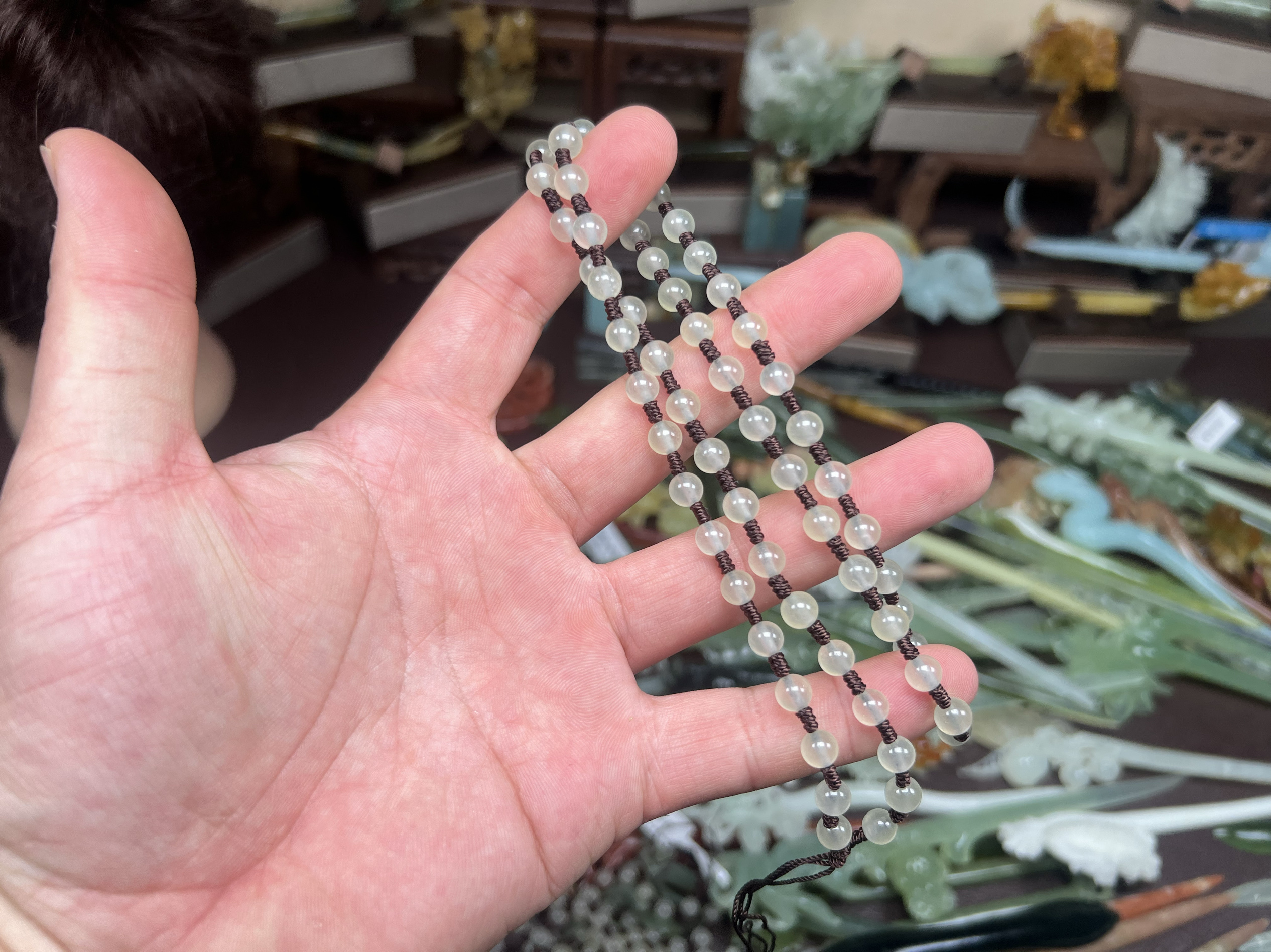 JADE BEADS QUARTZITE JADE 6MM LANYARD XIUYU JADE OBSIDIAN PENDANT HANGING CHAIN BEAD CHAIN LANYARD