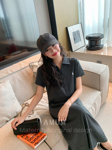 ◆AMUM孕妇装◆高智懒人裙~polo翻领休闲连衣裙显瘦小个子孕妇裙 — 2
