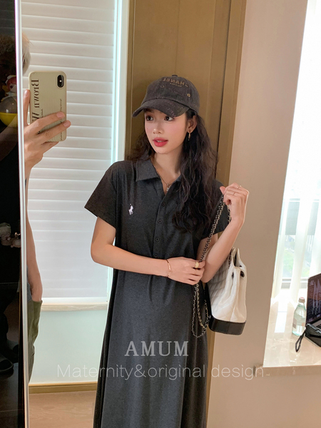 ◆AMUM孕妇装◆高智懒人裙~polo翻领休闲连衣裙显瘦小个子孕妇裙 — 3
