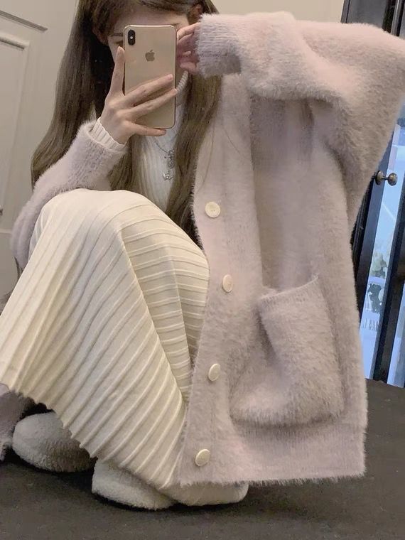 MATERNITY WINTER SUIT FASHION OUTING PLUS SIZE LOOSE AUTUMN AND WINTER NEW WOOL KNIT CARDIGAN WIDE-LEG PANTS TWO-PIECE SET
