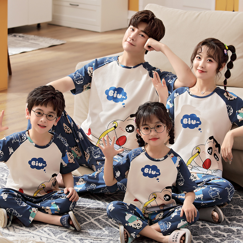 MICKEY PARENT-CHILD PAJAMAS BOYS AND GIRLS SUMMER MOTHER AND DAUGHTER SHORT SLEEVES FOR A FAMILY OF THREE IN COTTON SUMMER 2024 NEW