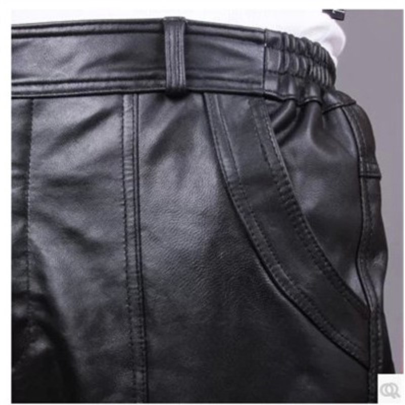 WINTER TOP LAYER SHEEPSKIN PANTS BLACK HENNING SOLID COLOR WARM TAPERED GOATSKIN PANTS MENS TROUSERS LEATHER PANTS
