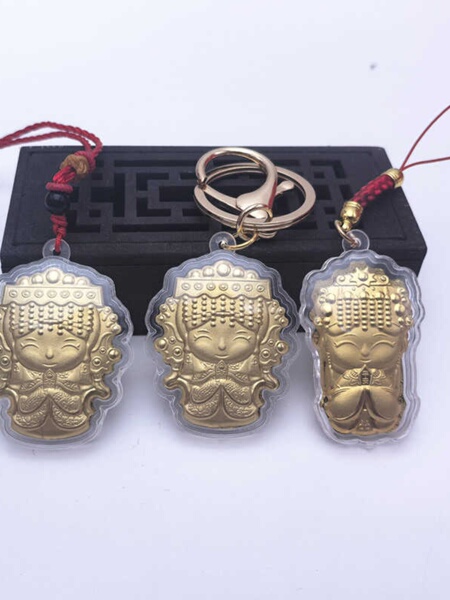 天上圣母Q版卡通白沙屯妈祖钥匙扣手机链吊坠挂件寺庙金箔礼品