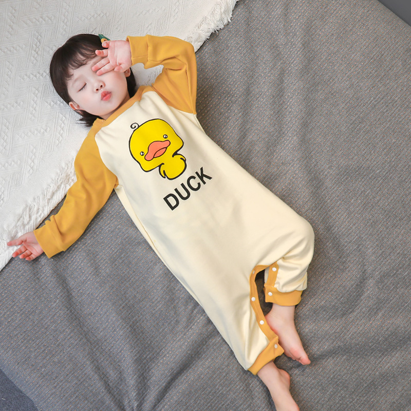 BABY ONE-PIECE PAJAMAS SPRING AND AUTUMN PURE COTTON LONG-SLEEVED CHILDRENS AUTUMN AND WINTER ROMPER ONE-PIECE SLEEPING BAG AUTUMN HOME CLOTHES WOMEN