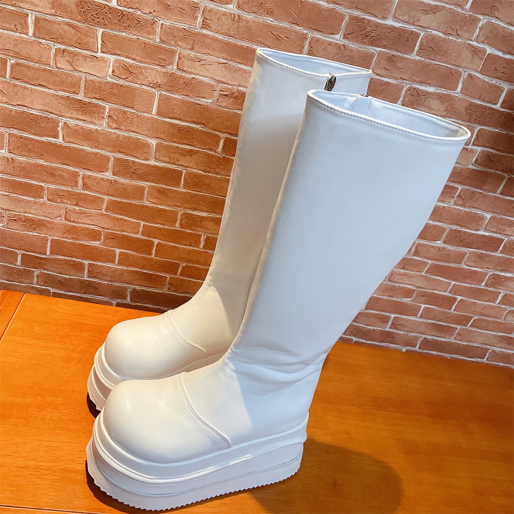 SHU MIAOS WHITE MARTIN BOOTS WOMENS AUTUMN AND WINTER NEW THIN BRITISH STYLE THICK-SOLED HIGH KNIGHT LONG BOOTS