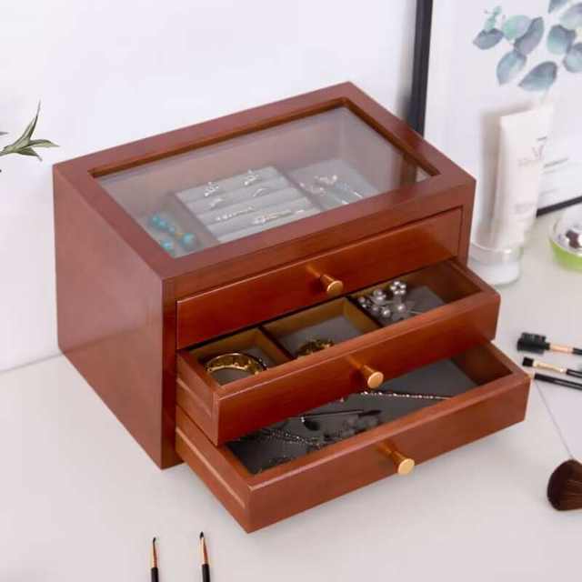Solid wood jewelry box multi-layer drawer jewelry storage box simple modern jewelry box large capacity anti-oxidation jewelry box