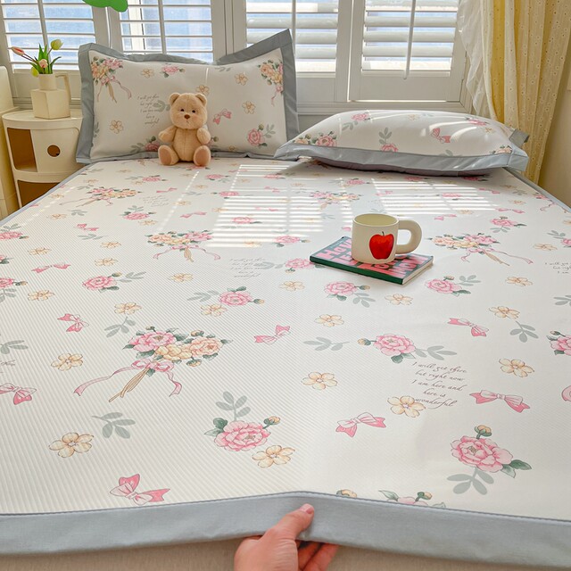 Summer rattan mat ice silk mat three-piece set summer twill composite cool soft mat household washable sheet style