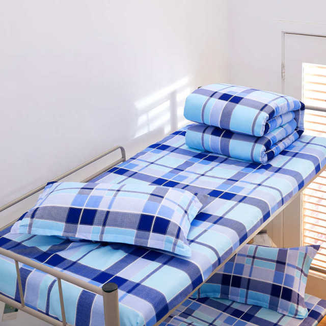 Dormitory blue and white grid three-piece set student military training bedding single quilt cover bed sheet top and bottom bunk blue stripes 3