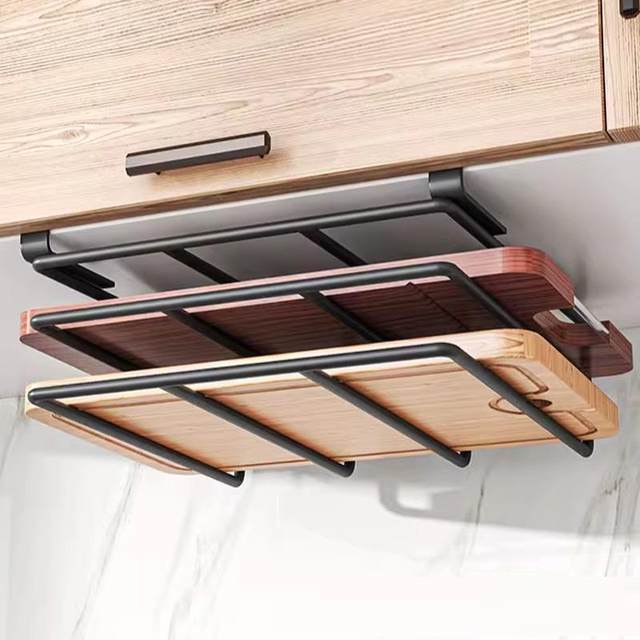 Kitchen double-layer punch-free cabinet hanging pot lid storage rack cutting board placement rack cutting board rack layer storage rack
