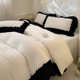 Double-sided velvet four-piece set plush French black and white lace thickened winter milk velvet plus velvet sheet coral velvet quilt cover