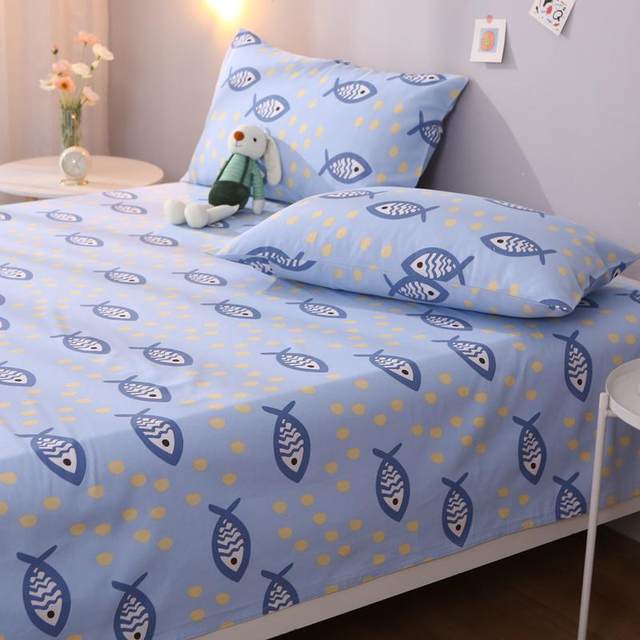 High-end pure cotton jacquard cotton thickened bed sheets single piece 1.51.82.0m bedding simple Japanese fish