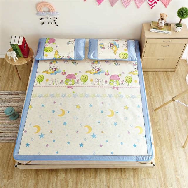 Ice silk mat washable summer air conditioning soft cool mat household three-piece set double 1.8 summer 1.5 meters bed sheet