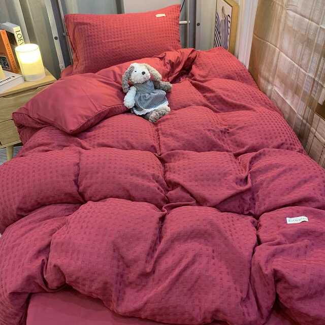 2022 Dragon Fruit Retro Waffle Quilt Cover Bedding Four-Piece Set Student Dormitory Bedding Three-Piece Set Autumn