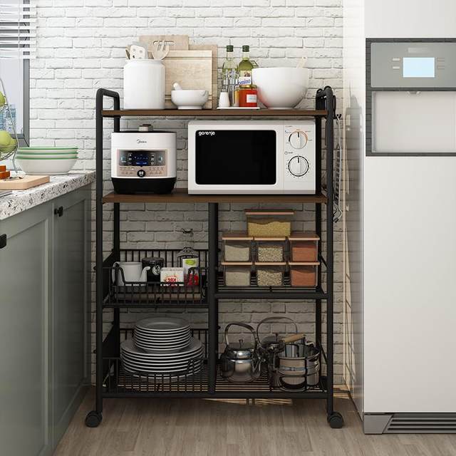 Kitchen storage rack floor-standing multi-layer wheeled movable fruit and vegetable basket trolley microwave oven storage rack