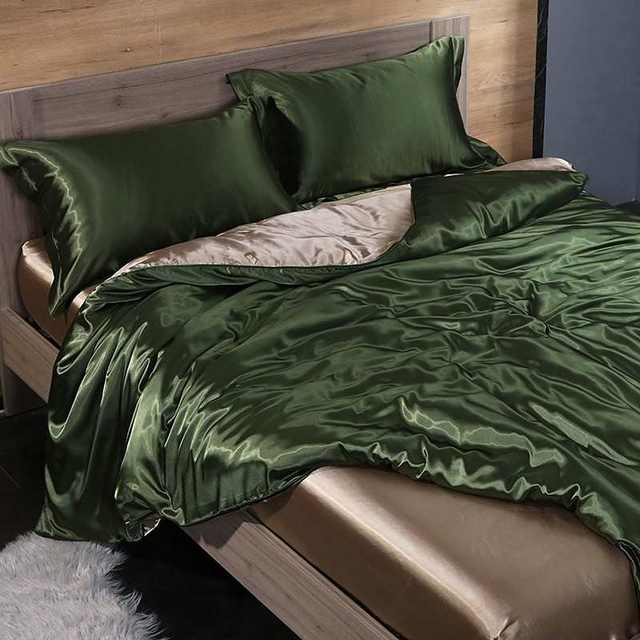 Super silky silk four-piece set high-end bedding Nordic style quilt cover Solid color ice silk bed sheets