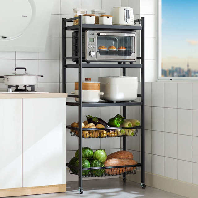 Kitchen storage rack floor-standing multi-layer pot oven microwave storage rack multi-functional vegetable basket vegetable storage rack