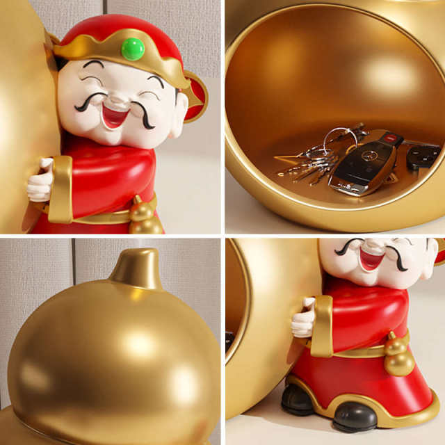 财神爷钥匙收纳摆件高档葫芦招财家居入户玄关装饰品乔迁新居礼品