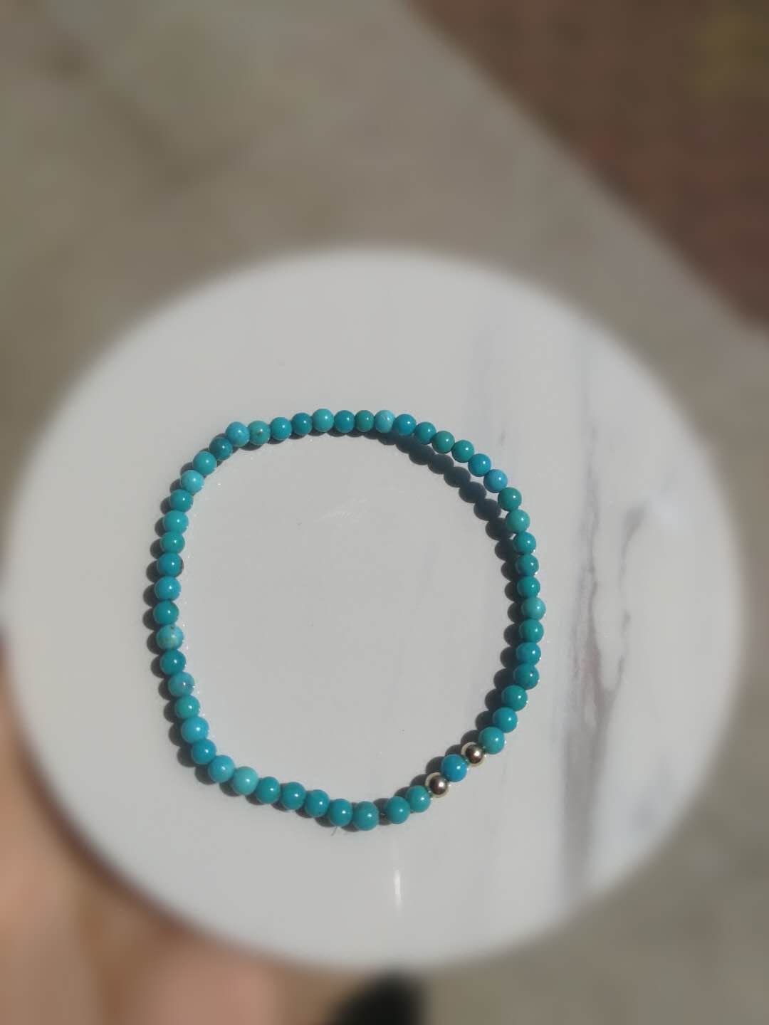 심플한 기질의 초미세 3MM 원시 청록색 14K 리얼 옐로우 18K 리얼 골드 팔찌 여성 선물용 하이 도자기 블루 팔찌