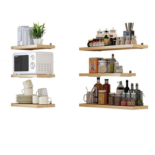 46N free punch-free wall storage rack kitchen partition solid wood one-line shelf wall S bookshelves wall hanging bathroom storage