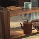 Walnut desktop tea cup holder L-zi tea set with sliding door storage rack Solid wood small storage rack Desktop Bogu