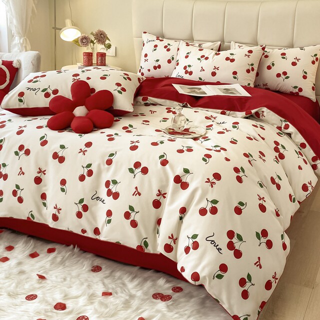 Simple cotton wedding four-piece q red sheet quilt cover wedding bedding new wedding quilt