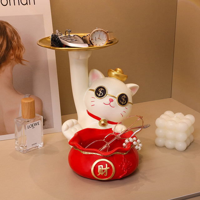 招财猫钥匙收纳玄关置物架v入户门口客厅家居装饰摆件乔迁新居礼