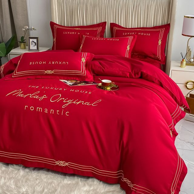 Wedding bedding four-piece set big red wedding bedding festive European style red T wedding quilt cover bed sheet thorn