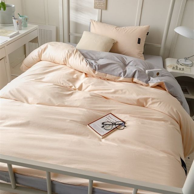 All-cotton three-piece set of bed sheets, quilt covers, pillowcases, student dormitory solid color single simple and generous support customized gray