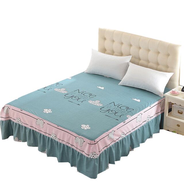 Single-piece bed skirt type bed cover cotton bed cover 1.8 meters B1.5m sheet skirt anti-slip protective cover ruffled edge