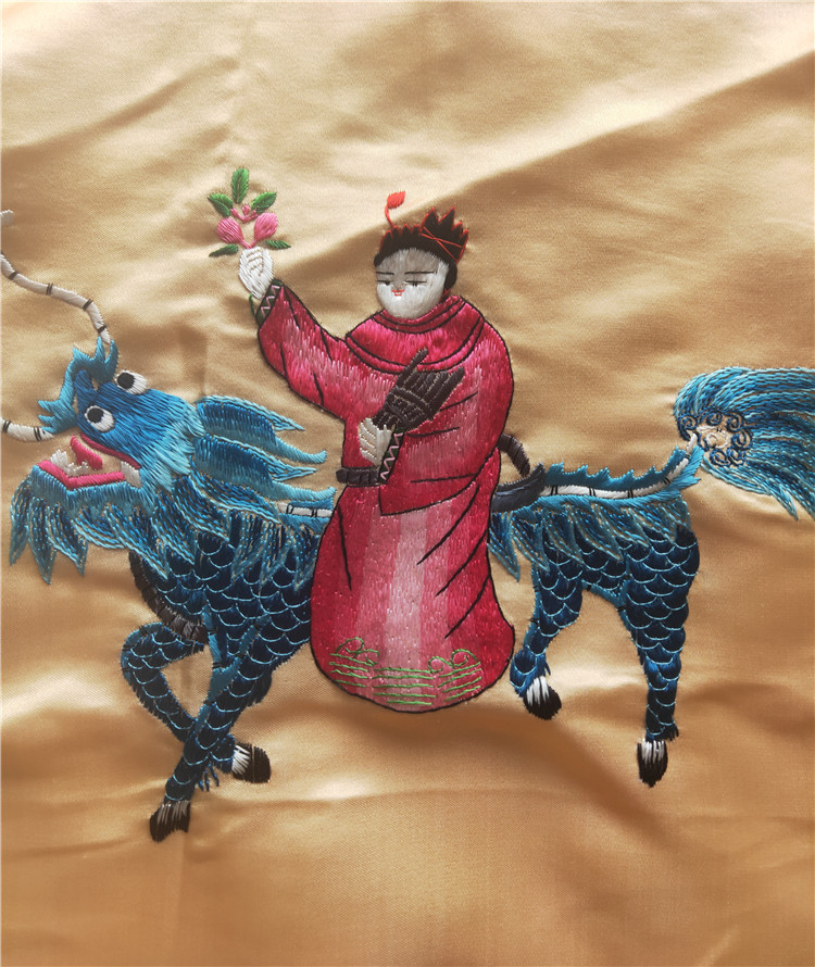 기린의 아이 선물 그림 민속 맞춤 테마 오래된 자수 개인 컬렉션 소주 자수 외화 수입 시대의 고급 새틴 웨딩 퀼트