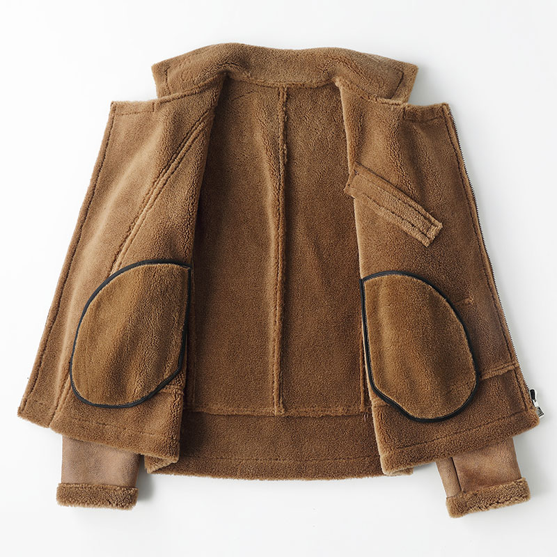 SPECIAL CLEARANCE  NEW CASHMERE FUR INTEGRATED MENS SHORT BIKER JACKET LEATHER COAT FUR COAT WINTER